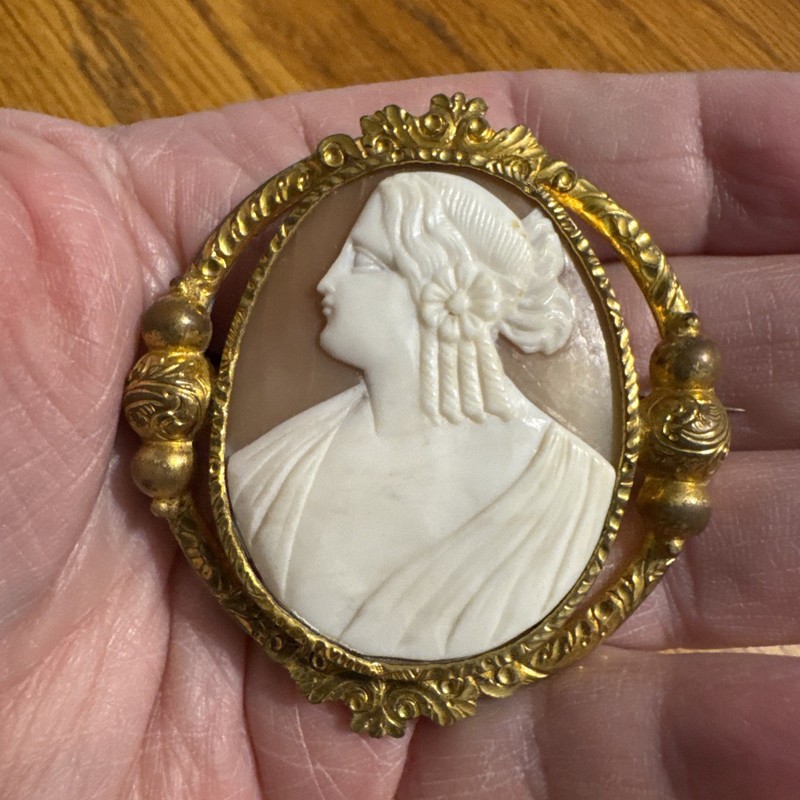Antique Vintage Victorian Large Gf Carved Cameo Pin From Estate
