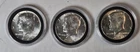Three 40% silver Kennedy Half Dollars, AU-UNC, 1969, 2x1970.