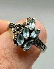 Stunning Blue Topaz Sterling Silver Ring Floral Design One Of A Kind Size 6
