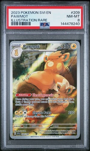 2023 POKEMON SVI EN-SCARLET & VIOLET ILLUSTRATION RARE #209 PAWMOT PSA 8