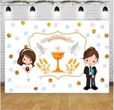 First Communion Photo Backdrop 6x4 ft God Bless Baptism Party Background Set