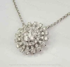 2.50Ct Round Diamond Halo Cluster Pendant 14K White Gold Finish With Free Chain
