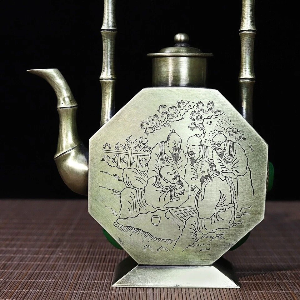 Chinese collect white brass teapost HandMade coloured drawing pot - Image 3 of 4