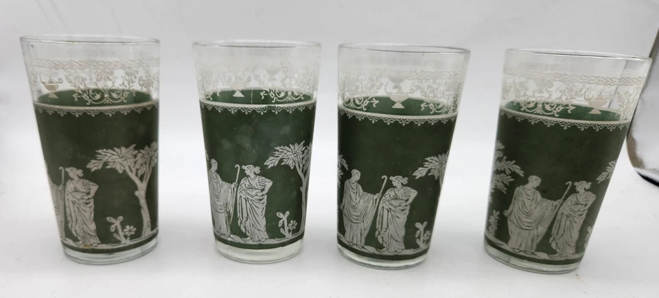 VTG Jeannette Hellenic Grecian Green Glass Tumblers (4) & Bowls (2) Jasperware - Изображение 3 из 4
