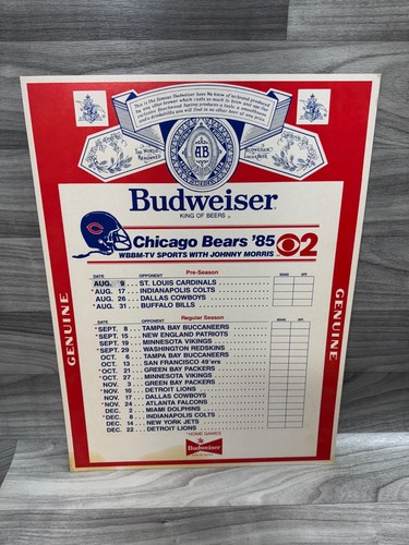 1985 CHICAGO BEARS BUDWEISER COORS SPIELPLAN / BAR POSTER LOT SUPER BOWL RARE - Bild 6 von 7