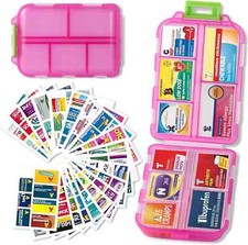 Pill Organizer with Medicine Labels Travel Daily Pill Container Mini Medication