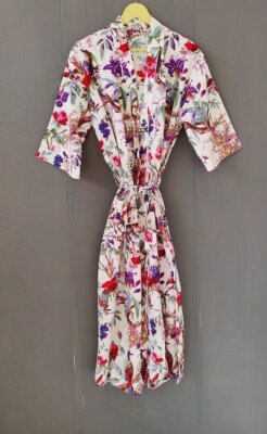 Indian White Bird Cotton Robes Long Kimono Sleepwear Night Kimono Robes US