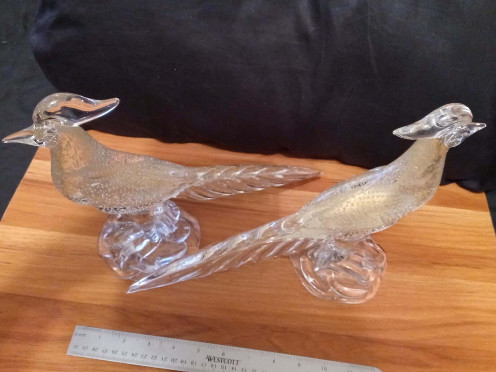 SALE! VTG Rare Pair of Murano Handblown Art Glass Pheasants Clear w/Gold Dust eBay