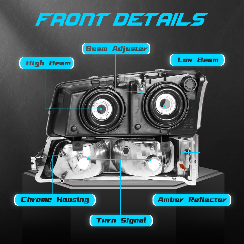 For 2003-2006 Chevrolet Silverado 1500 2500 3500 Chrome Headlights +Bumper Light