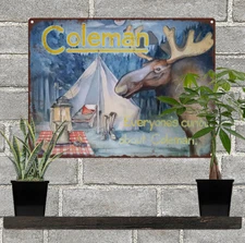 Coleman Camping Elk Moose tent lantern Wilderness Metal Repro Sign 9x12 60798