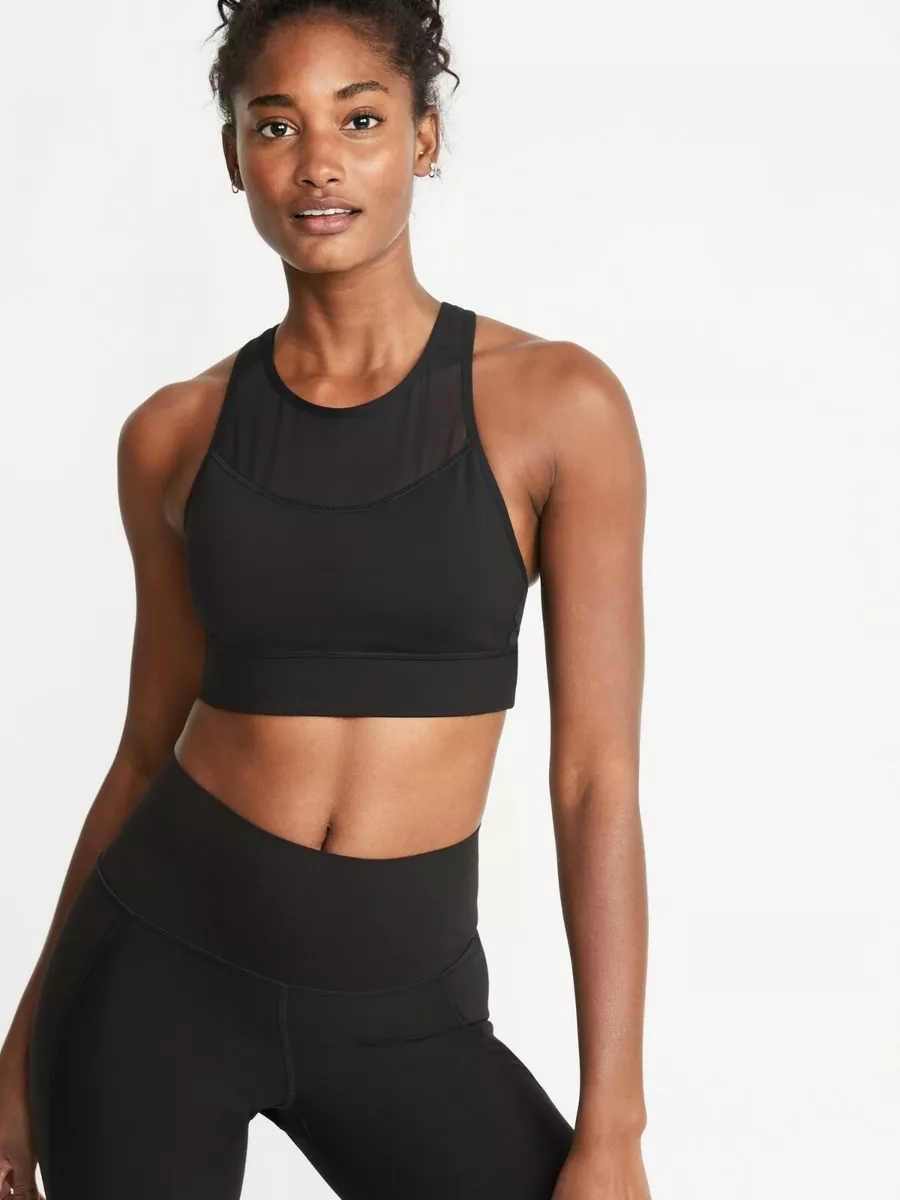 Old Navy Women's Medium Support Mesh Trim Sports Bra Size S- BLACK- NWT