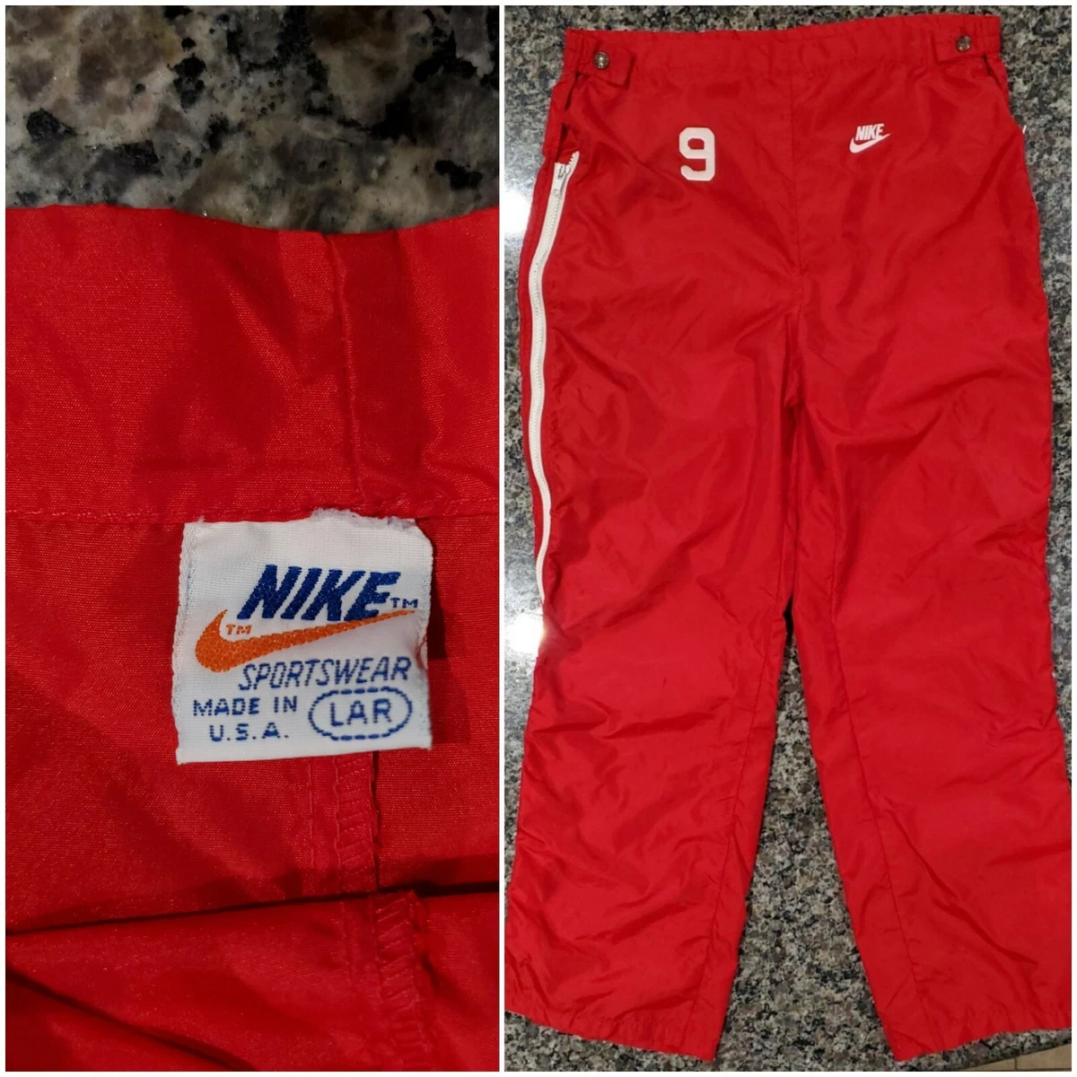 Vintage 80s Nike PR Wind Pants Blue Label 1980 Track Warm up Nylon Pants  Running Athletic Sport Blue Red Stripe XL 38-42 