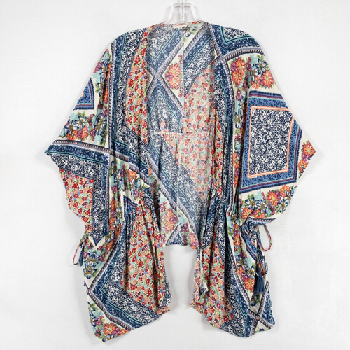 En Creme Open Front Top Cover Up Size Medium Multicolor Floral Print Side Ties - Picture 1 of 7