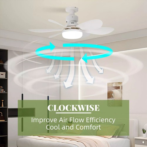 Large Ceiling Fan E27 Socket Fan 30W with Dimmable LED Light Remote Controller - Picture 7 of 12