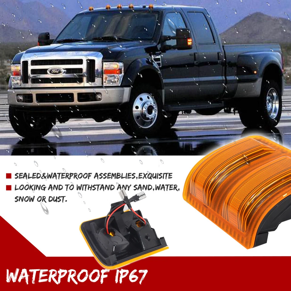 Para 08-16 Ford F250 F350 F450 F550 Super Duty lente âmbar luzes LED espelho lateral - Imagem 4 de 4