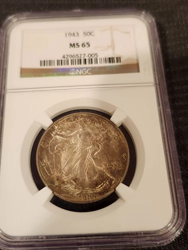 1943 50C NGC MS 65 Liberty Walking Half Dollar Beautiful Toning