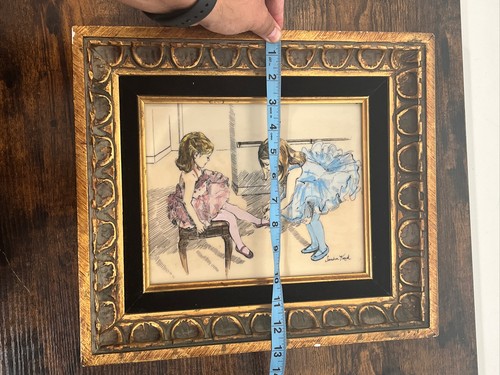 Vintage Sandra Kuck Ballerina Kunst Radierung handkoloriert auf Kunststoffbrett 15 x 13 - Bild 10 von 12