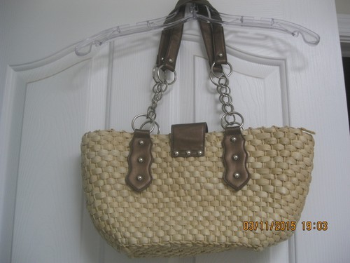 SunBay Heavy Large Neutral Straw handbag purse shoulder or beach bag - Picture 5 of 7