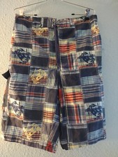 Men's Cargo Trunks Phat Farm Classics Blue Plaid Logo Shorts Size L