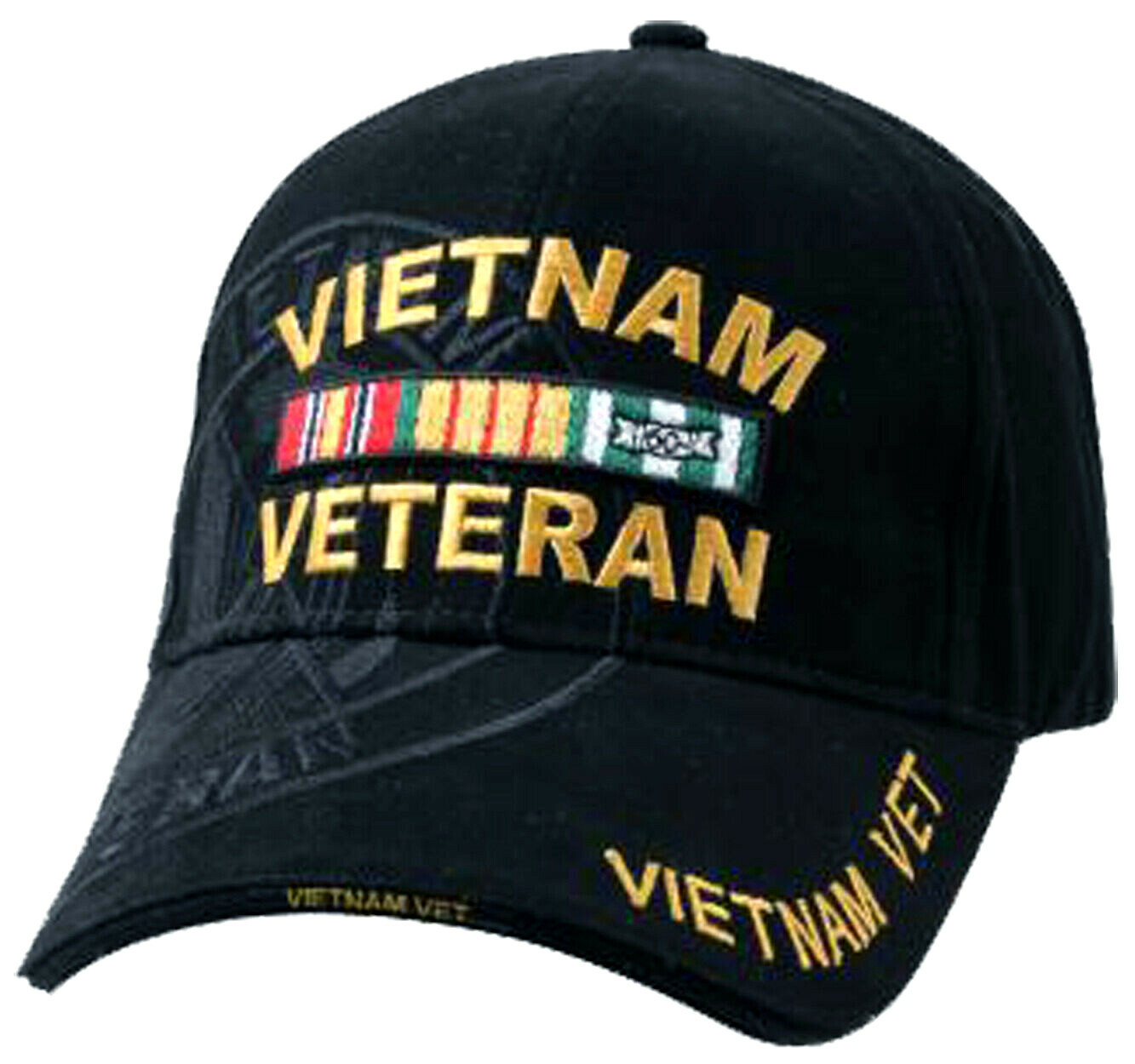Vietnam Veteran Baseball Cap, Black Military Cotton Hat w/ Ribbons for Men Women