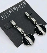 White House Black Market Earrings Crystal Silver Black Dangle Drop 1.75 in WHBM