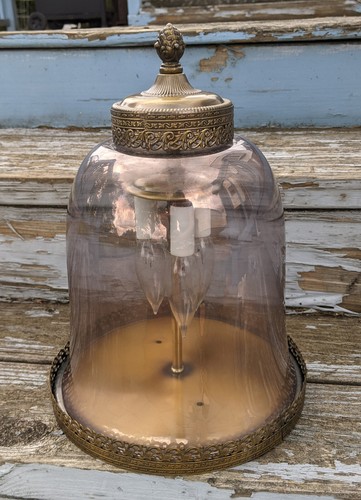 VTG Underwriters Laboratories Glass Hanging Light Fixture Brass Smoky Glass - Picture 7 of 17