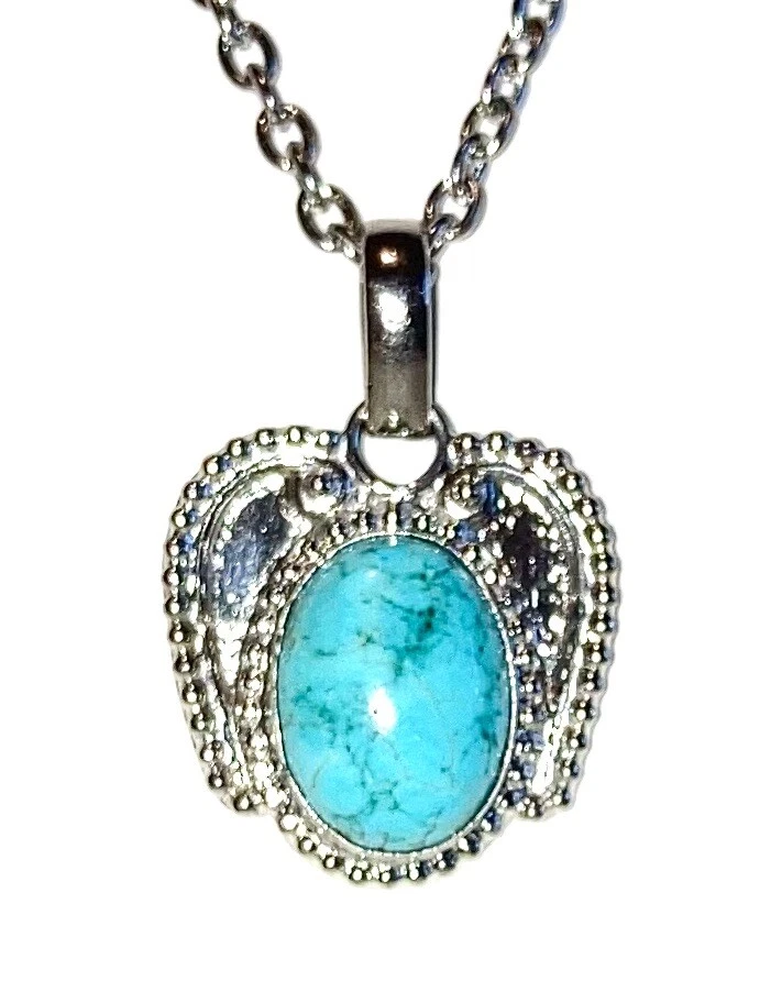 Colgante Azul Howlita ALAS DE ÁNGEL Natural 9 quilates 20 pulgadas cadena Foto 4 de 4