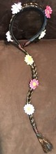 BRAIDED HEADBAND WITH MULTI COLOR FLOWER ACCENTS BROWN SUPER CUTE ACCESSORY 