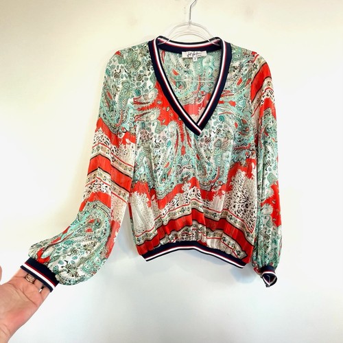 Jeff Gallano Paris Sz 2 (8) Multicolour Sheer V Neck Top Designer - 第 2/24 張圖片