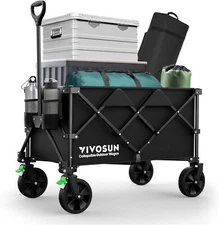 VIVOSUN Heavy Duty Folding Collapsible Wagon Utility Cart,Max Load 300lbs,black