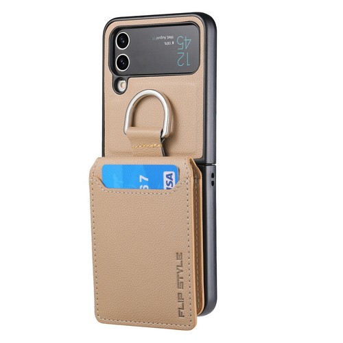 Custodia con slot per schede per Samsung Galaxy Z Flip6 Flip5 Flip4 3 cover ad anello in pelle - Foto 18 di 20