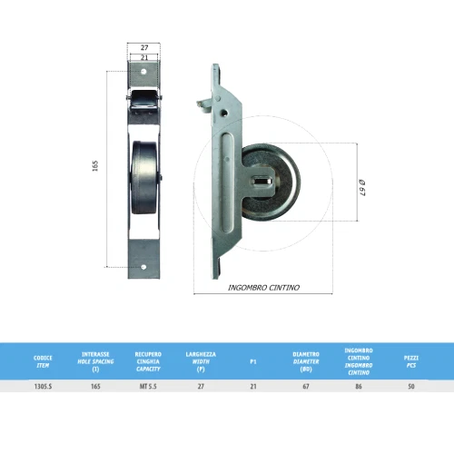 Avvolgitore semincasso senza accessori interasse 165 mm cinghia 5,5 m tapparelle - Immagine 2 di 4