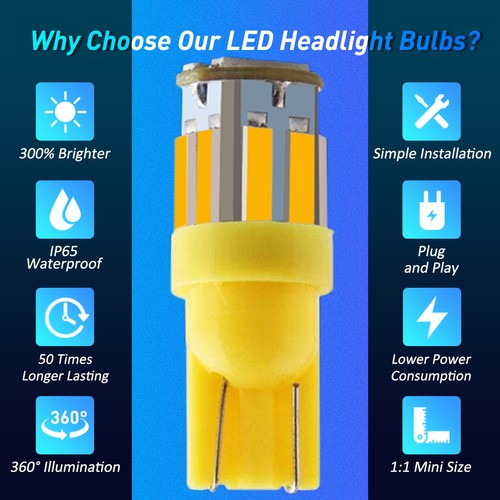 10X 194 T10 6SMD LED Bulb Amber Yellow Car Interior Dome Map License Plate Light - Bild 5 von 8