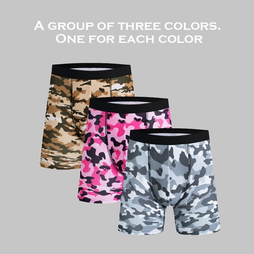 3 Pack Men's Camouflage Sports Briefs Long Breathable Mid-Rise Boxer Shorts - Picture 3 of 7