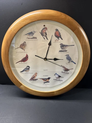 Vintage Wood 1997 MFA Quartz 13 3/4” Singing Birds Wall Clock Works