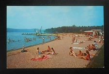 1960s Beach at Lakeforest Reservation Upper Hopatcong NJ Sussex Co Postcard