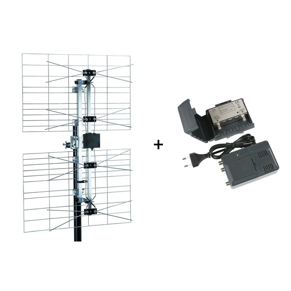 Antenne UHF extérieure TNT HD avec préampli étanche et alimentation 220V
