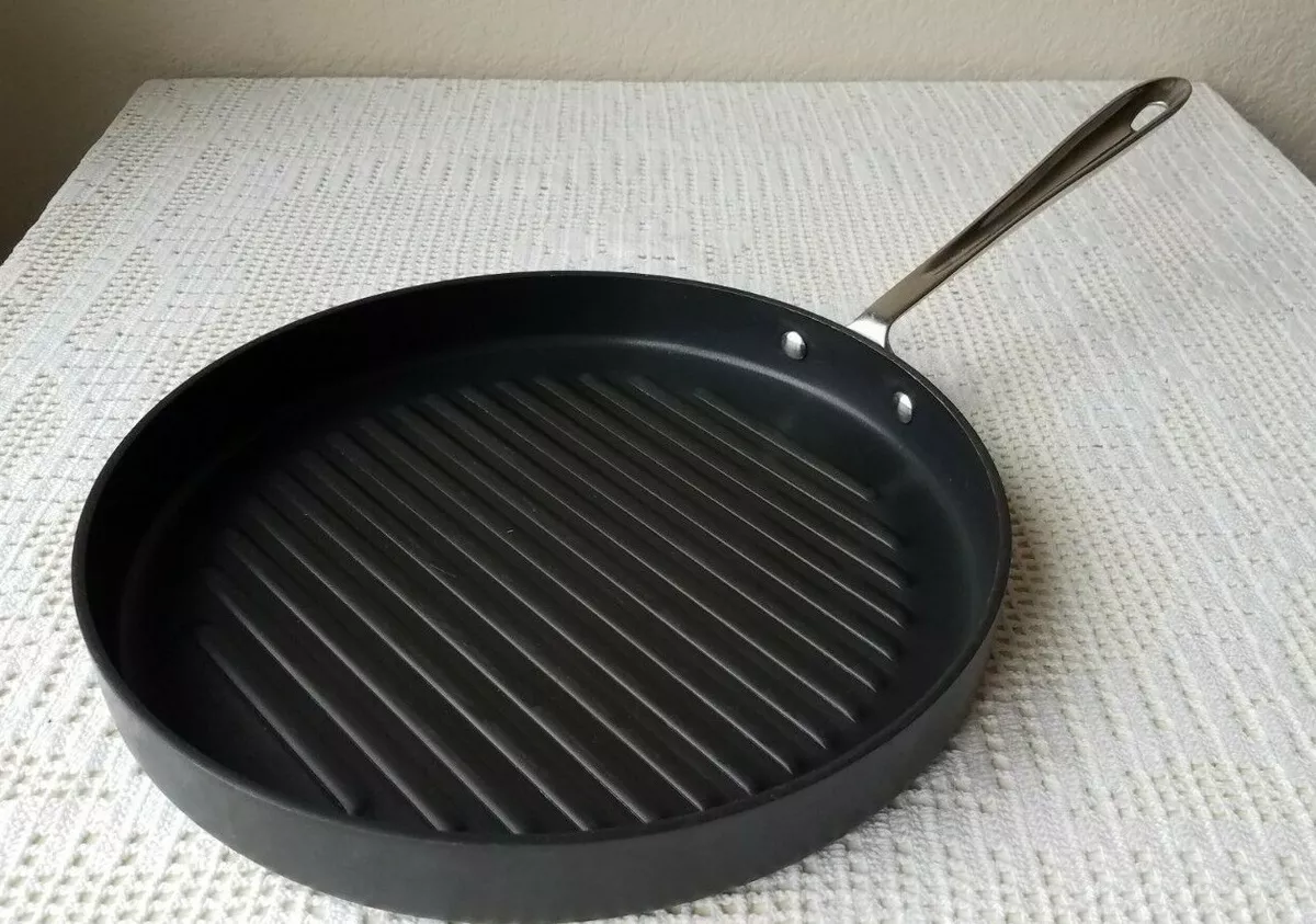 ALL-CLAD 12” Round Griddle Ribbed Non-Stick Skillet Low Wall Anodized  Frying Pan