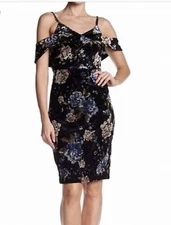 The Vanity Room Women’s Black Blue Floral Sundress cold Shoulder dress XL NWT