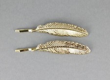 gold feather bobby leaf bobbi pins clip barrette hairpin accessory set of 2