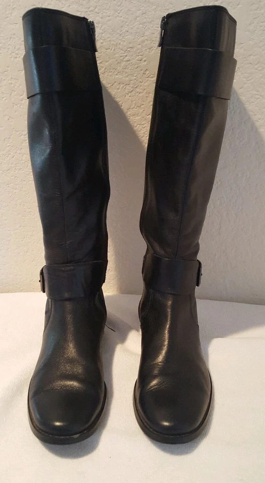 Botas de montar Ellen Tracy Baxter de cuero negro para mujer talla 6M Foto 2 de 4