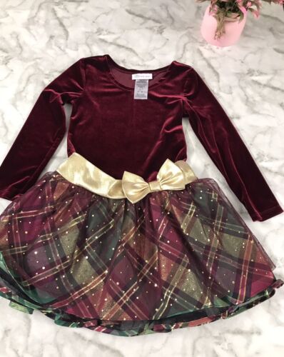 Girl's Bonnie Jean Velvet Burgundy Polka Dot Toddler Dress Sz 6 Party Knee Lengh