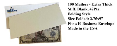 100 Thick Folding Mailers #10 For UNC Currency Bill FDC Block By Cheshire 3.75x9