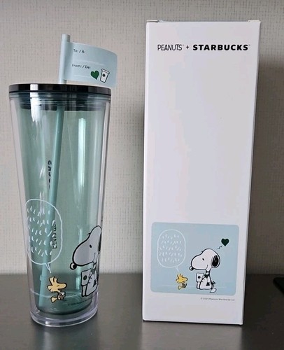 NEU 2025 PEANUTS STARBUCKS Love Kunststoff Cold Cup 24oz 710ml Snoopy Woodstock - Bild 1 von 8