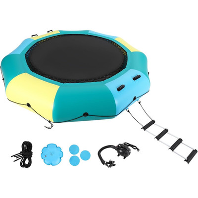 10FT Inflatable Water Trampoline 408LBS Floating Bounce with Pump and Ladder Kit
