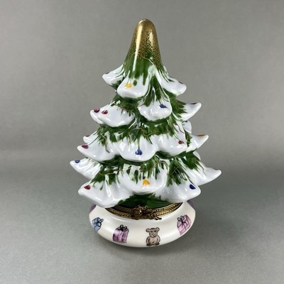 Vintage Limoges Trinket Box Christmas Tree Peint Main 5in     q3z