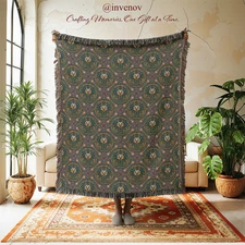 Art Nouveau Style Woven Blanket, Sage Green Floral Tapestry, Arts and Crafts