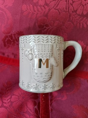 Anthropologie Monogramm Weihnachten Kaffee Tee Becher grau/weiß Fäustling ''M''