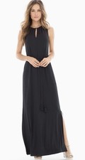 Soma Keyhole Maxi Dress Black Size Small Pockets Tie Waist Flowy Boho Classic