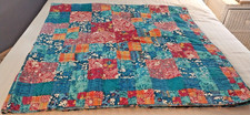 Handmade MULTICOLOR BLOCK DESIGN Cotton PATCHWORK QUILT Blanket Throw 84" x 86"